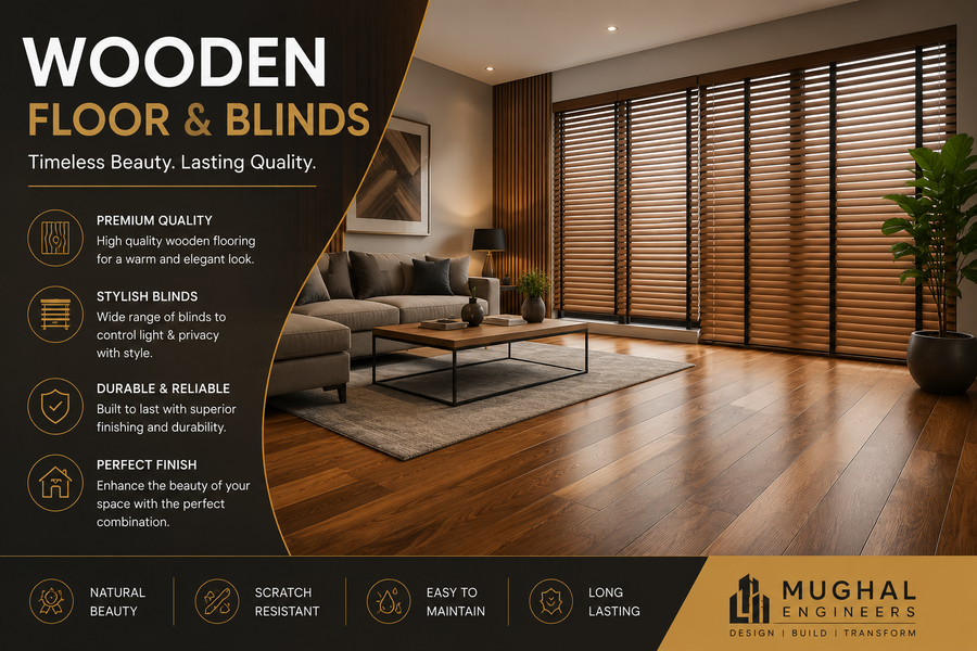 Wooden floor & blinds